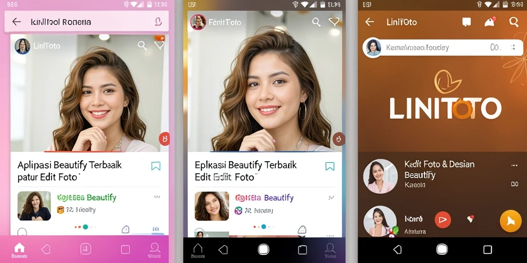 Antarmuka pengguna LINITOTO yang modern dan menarik untuk editing foto.