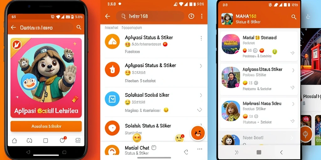 Tampilan antarmuka aplikasi MAHA168 untuk fitur Status & Stiker.