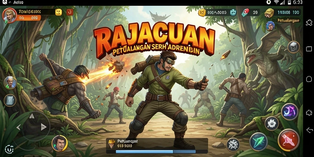 Tampilan menarik dari antarmuka game RAJACUAN dengan fitur Petualangan.