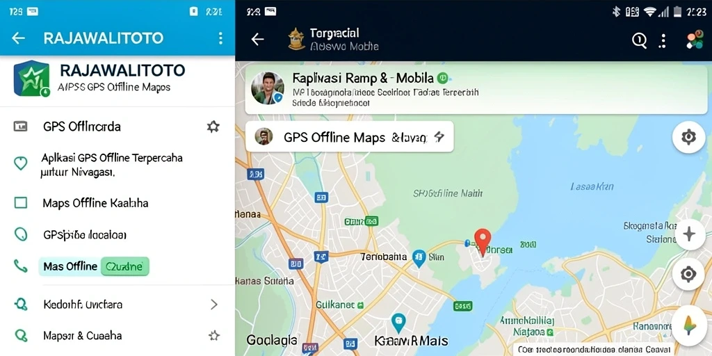 Antarmuka intuitif aplikasi RAJAWALITOTO untuk navigasi GPS offline.